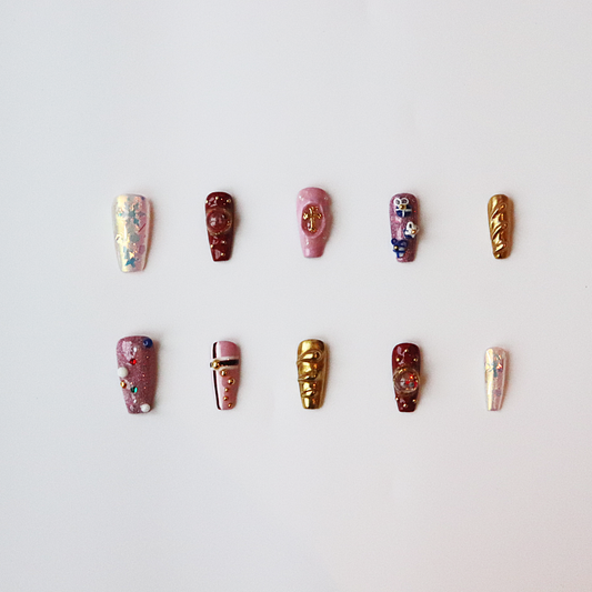 Set of nail art designs on a white background